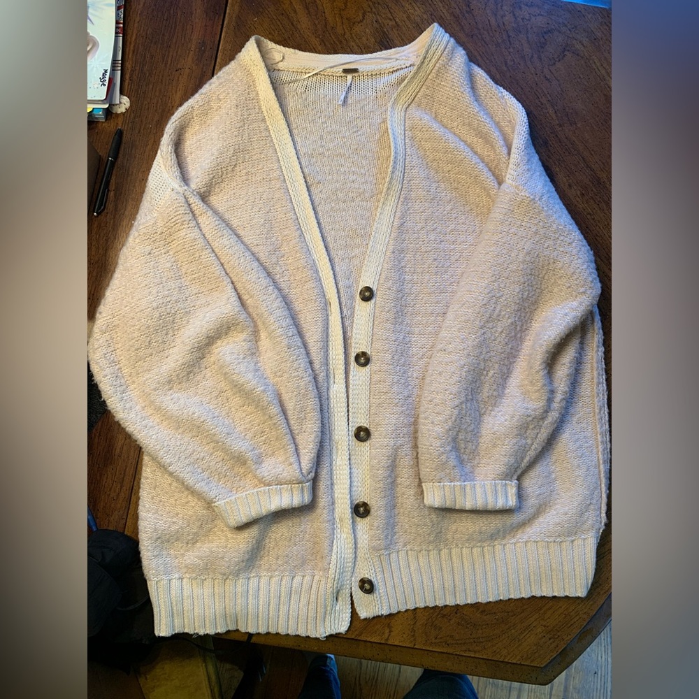 Free People Pinkish Cream Button-Front Cardigan